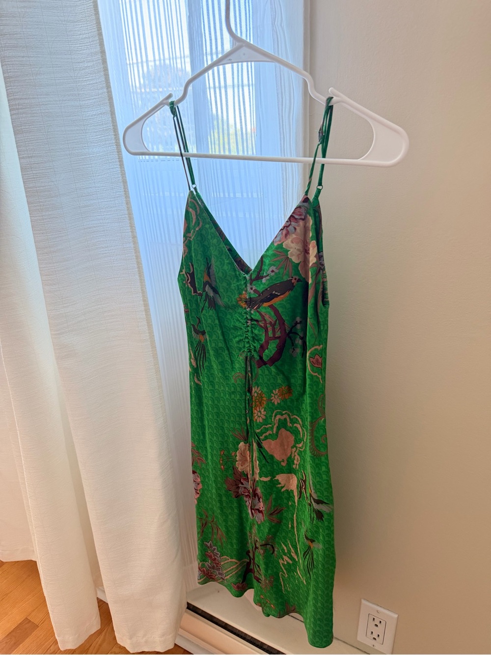 ZARA - Green Floral Satin Slip Dress